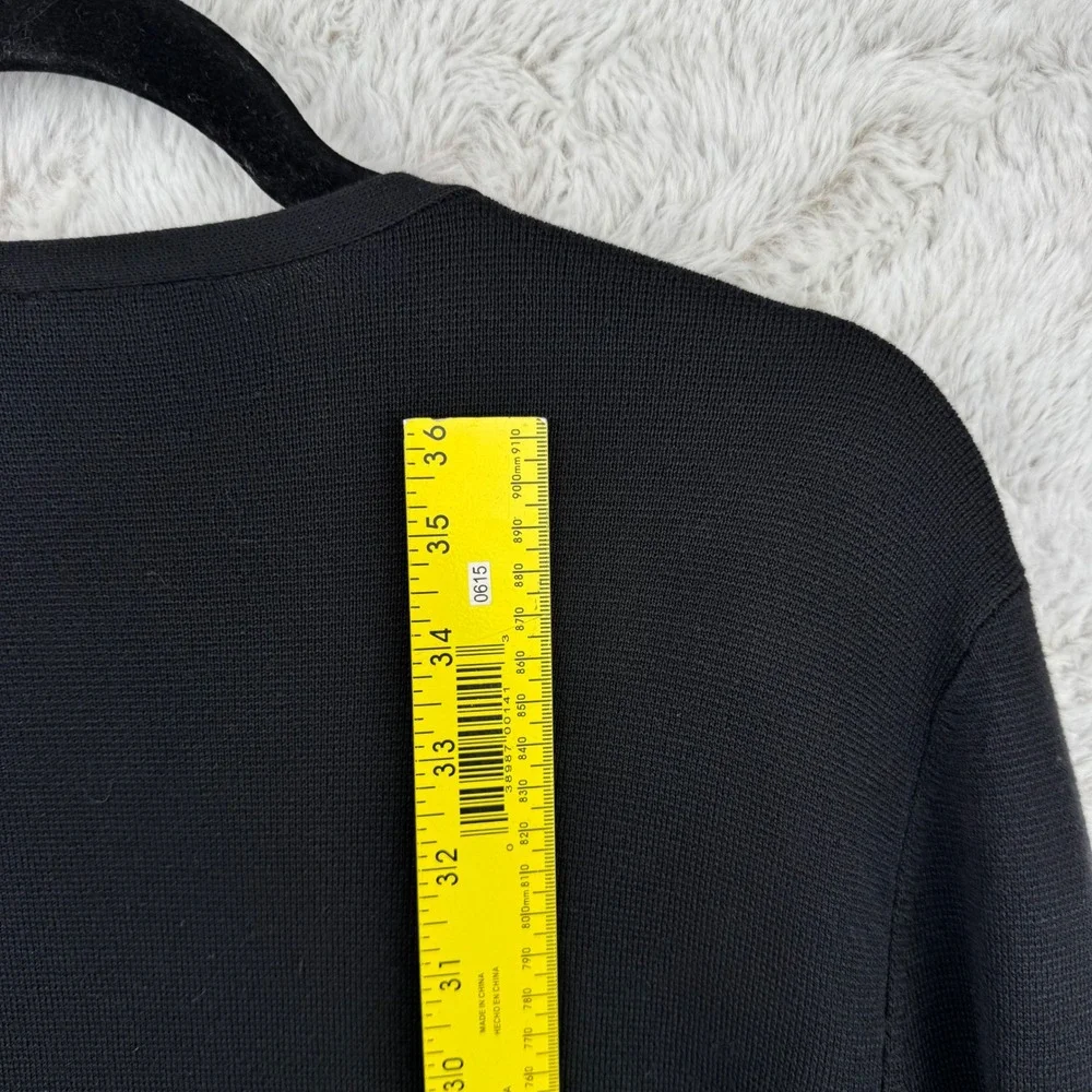 Talbots Cardigan Women Medium Black Open Front Longline Button Cuff Pockets‎